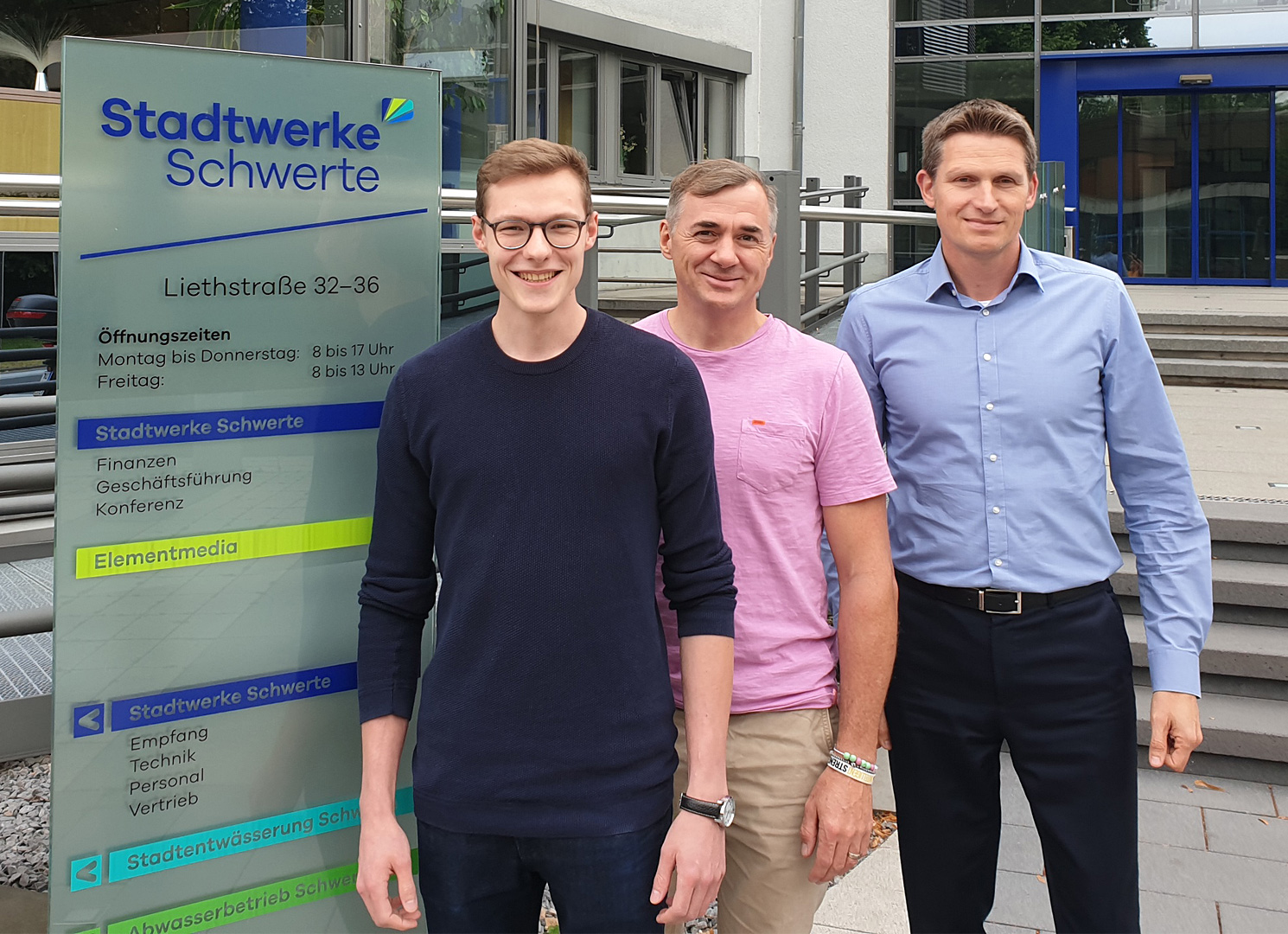 v.l. Nils Albrecht, Knut Dellmann (Leiter Technik) und Oliver Weist (Geschäftsführer) der Elementmedia